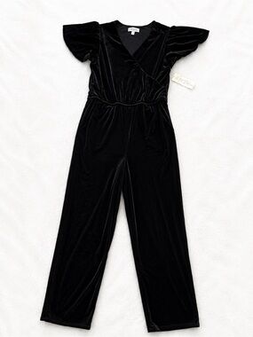 NWT WILD DAISY VELVET WRAP WIDE LEG JUMPSUIT SIZE 16 BLACK FORMAL PARTY